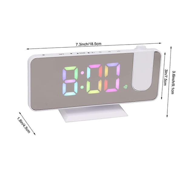 SSRGV Digital spegelklocka med stor display RGB färgglad gradientprojektionsväckarklocka för hem sovrum vit