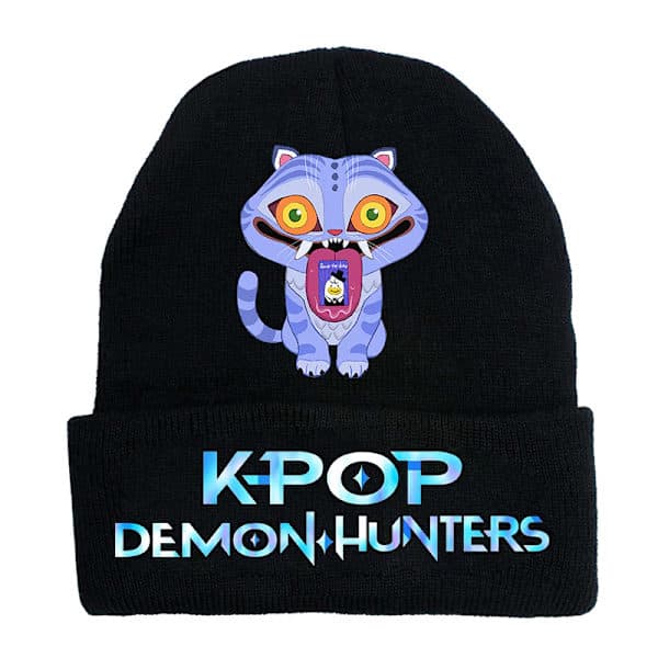 KPOP DEMON HUNTER stickad mössa lockig ullmössa tryckt beanie utomhus kall mössa vuxen Svart-8 One size Black-8