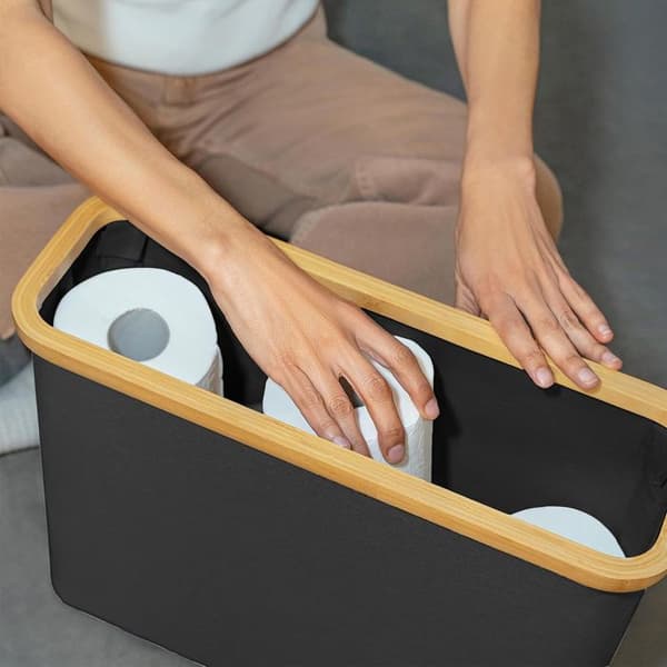 28L toiletpapirkurv med låg, til 9 til 12 ruller, sort