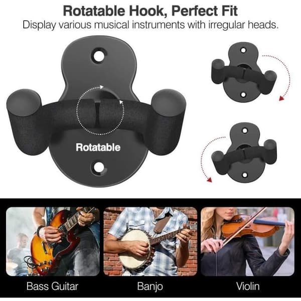 Guitar Vægbeslag - Sort - 3 stk - Kulstofstål - Skridsikker - Multifunktionel