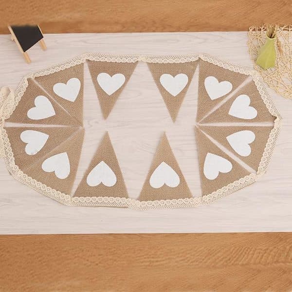 Jute Flaggvimpler Kjærlighet Hjerte Trekant Flagg Festdekorasjon for Bryllup Bursdag Seremonier Babyshower Jul 24 Stykker