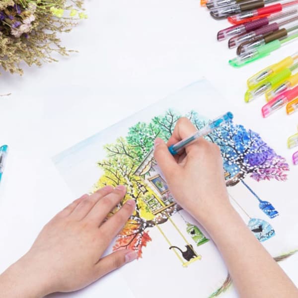100 stk farverige gelpenne til akvarelmaling, kunst og tegning