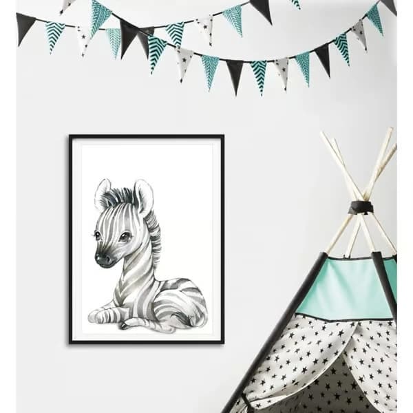 Sæt med 4 plakater til børneværelser - A4 Tiger & Zebra Giraf Format, Drenge & Piger Værelsesindretning, 21x30cm.-FF-