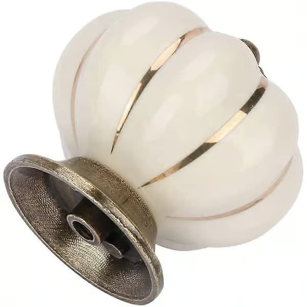 Keramiska skåpsknoppar 40 mm vintage pumpa möbelhandtag med skruvar beige