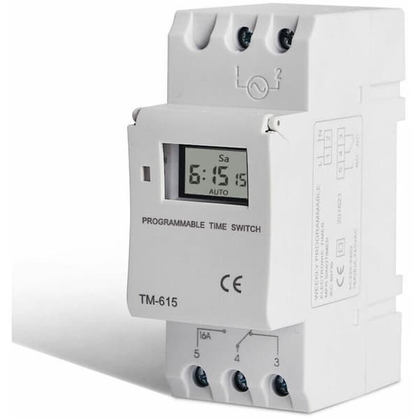 TM615-2 Programmerbar Timer, Tidsbryter, Energisparing, Tidskontroll, DIN-skinne Montering, 220V AC