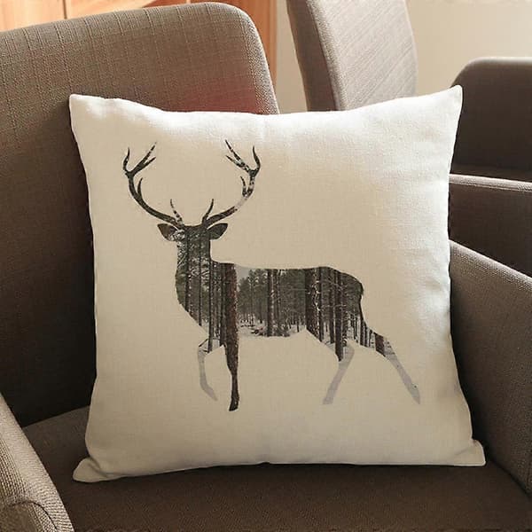 Wekity Sæt med 2 dekorative pudebetræk til sofa, pudebetræk i polyesterhør med hjortemønster til gave, seng, bil, stue, hjem, 45 x 45 cm