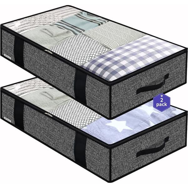 Opbevaring under seng – 2-pak med håndtag 100x50x15cm – Sort Linned