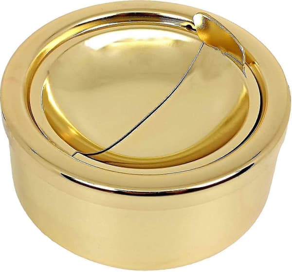 Guld Rökfri Klassisk Metallaskkopp Med Lock, Vindtäta Askkoppar