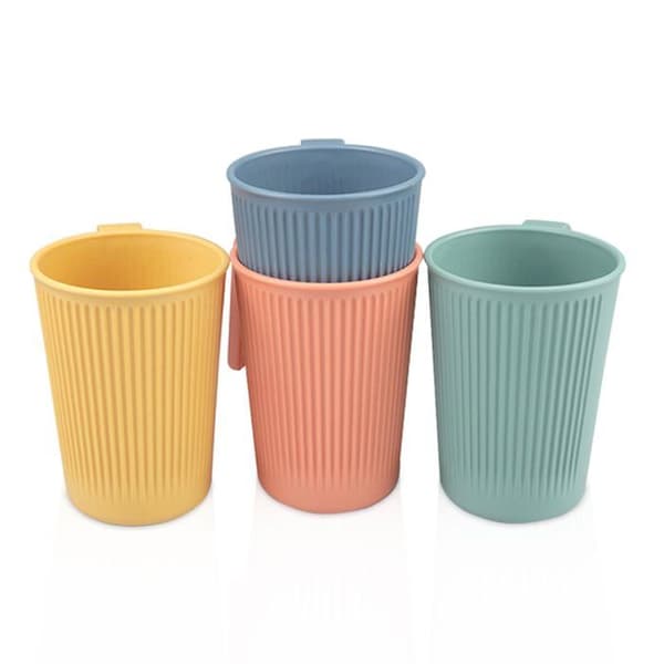 Stapelbar PP Campingmuggset om 4 - 4 delar, transparent, 350ml - kaffekopp för picknick, kök, utomhusbruk - cam