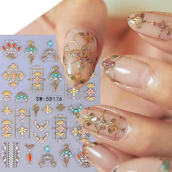 Bohemian Nail Decals - 2 Sheets 5D Embossed Star, Sun & Moon Self-Adhesive Nail Stickers