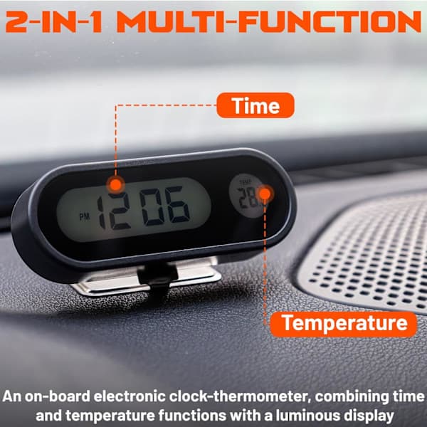Bilur Termometer Bil Smart LED Digital Display Elektronisk Ur Termometer med Baggrundsbelysning