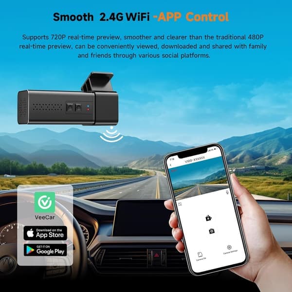 Dashcam, 2.5k 1440P WiFi Dashcams, Dashkamera for biler med APP, Mini Bilkamera, Gratis 32GB SD-kort, Nattsyn, 24H Parkeringsmodus, G-sensor, Loop