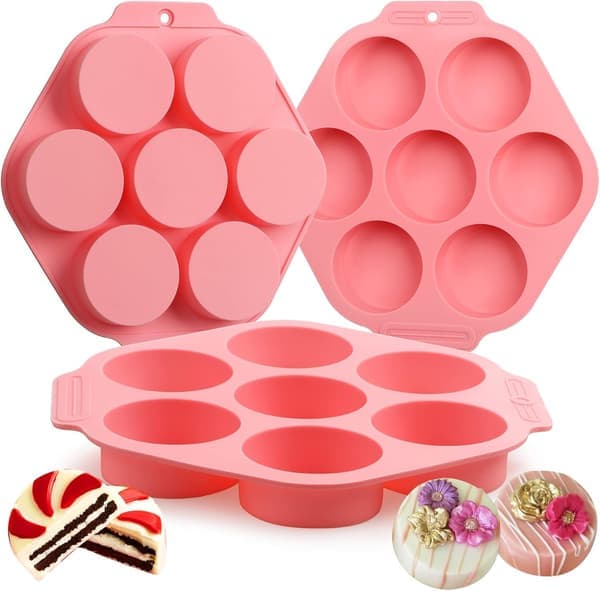 3 stk. Oreo Cookie Chokolade Silikoneforme, 7-hullers runde cylindriske Oreo Chokoladeovertræksforme til slik, Silikonebageforme til M Pink-3stk Pink-3Pcs