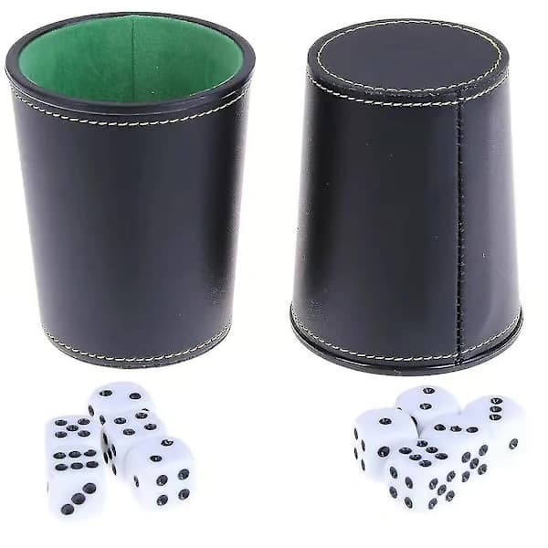Tärningskoppset i läder med filtfoder Tyst skakare för Farkle Yahtzee-spel | Svart