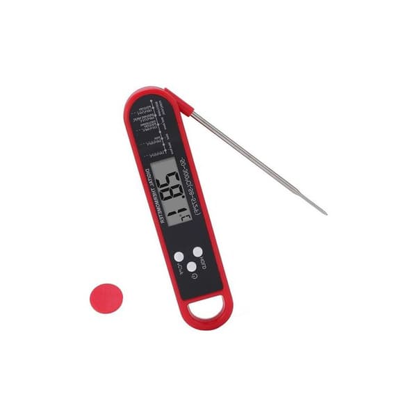 Digitalt køkkentermometer, 180° roterende probe, måler -50 til 300°C, magnet og ophængningshul.