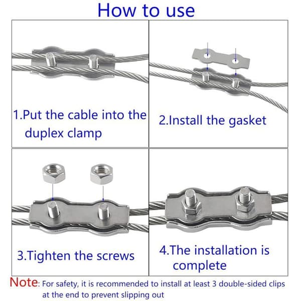 M4 Duplex Clips, 304 rustfrit stål kabelbindere, faste terrasse duplex klemmer, 6 stk.