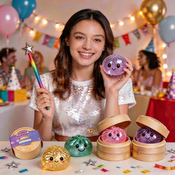 Glitter Dumpling Squishy – 12-pak 2026 mini stress fidget med damper – Strækbart legetøj