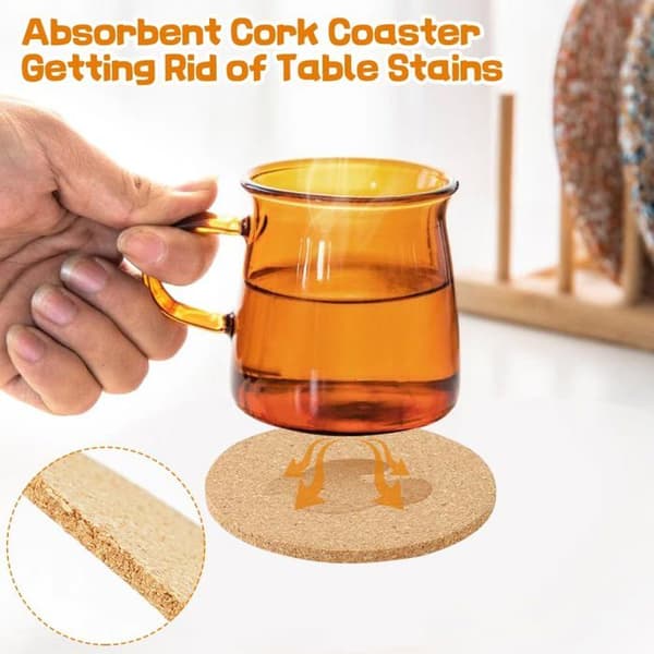 Sæt med 20 runde korkunderlag - 10 cm - Varmebestandige - Genanvendelige - Absorberende - Til drinks