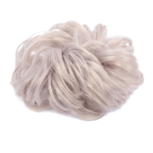 1 stk. rufsete hårknute hårstrikker forlengelse krøllete bølgete rufsete syntetisk chignon for kvinner oppsatt hår Silver Gray Silver Grey