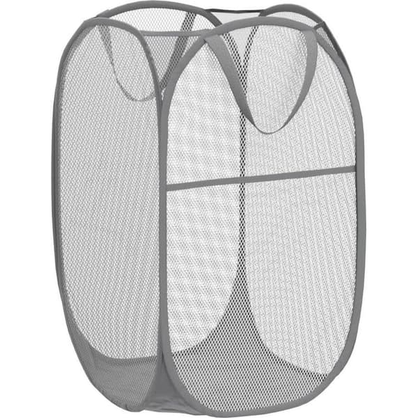 Klesvaskkurv [Sett med 2] Sammenleggbare Pop-Up Mesh Klesvaskkurver, Sammenleggbar Klesvaskpose med Håndtak, Grå