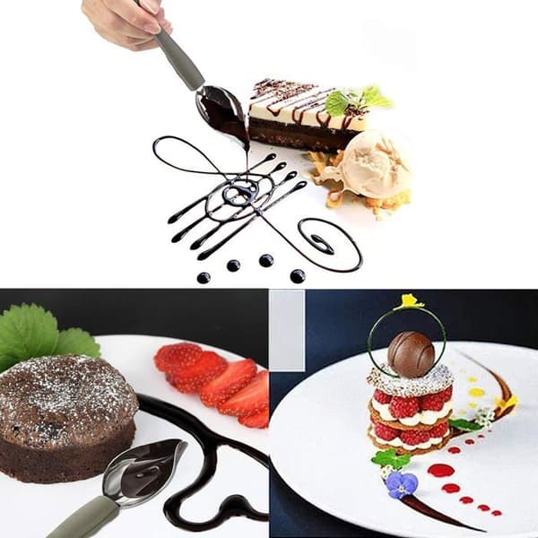 Skeer, tilspidset tud, rustfrit stål, kagedekoration, dessertsauce