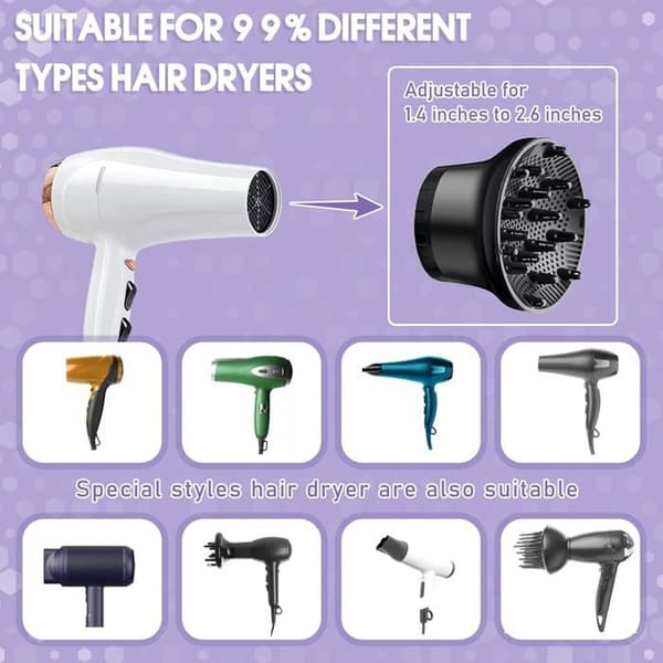 Justerbar diffuser til hårtørrere, 1,4 til 2,6 tommer hår, universelt tilbehør, professionel diffuser (sort)