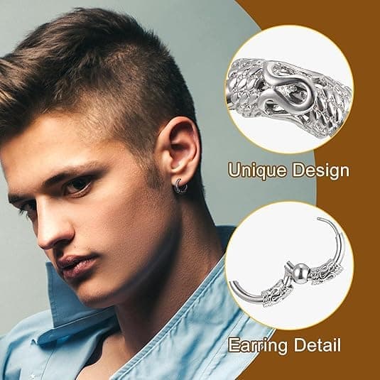 Par 14 mm Herreøreringe Ring Rustfrit Stål Huggie Hængslet Ørering Gotiske Creoler til Mænd Kvinder, Sort, Sølv