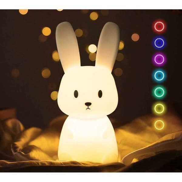 Kanin Baby Nattlys med 7 Lysmoduser – USB Oppladbart – BPA-fritt Vaskbart Silikon – 3-timers Timer – Beroligende Atmosfære