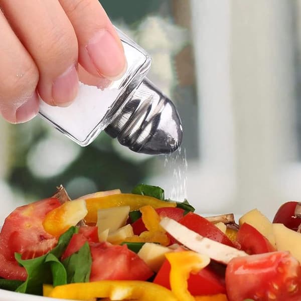 Sett med 24 mini salt- og pepperbøsser (glass og rustfritt stål, 15 ml)