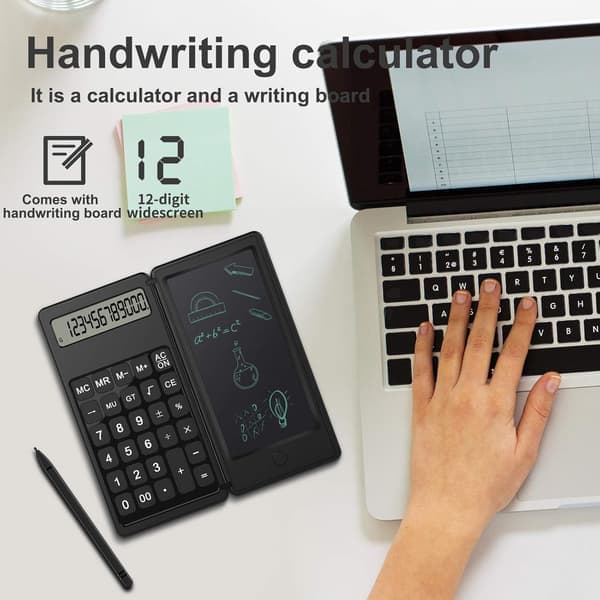 2025 Latest Model Doodle Pad Calculator, Kids Calculator with Writing Tablet & 6 LCD Screen, 12-Digit Electronic Drawing/Note Board