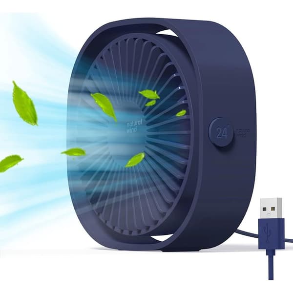 Mini USB-bordsfläkt, tyst och bärbar, USB-driven, 3 hastighetsinställningar, 360° vridbar (blå)