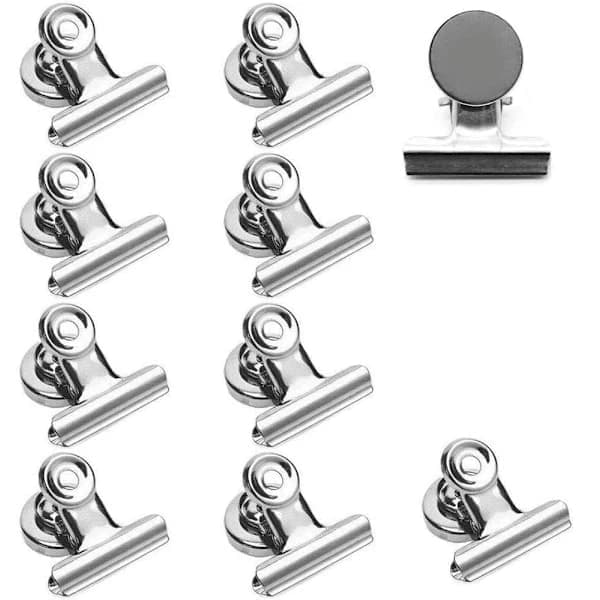 10-pack Bulldogklämma / Stålklämma med Magnet, Silver, M Silver Silver m