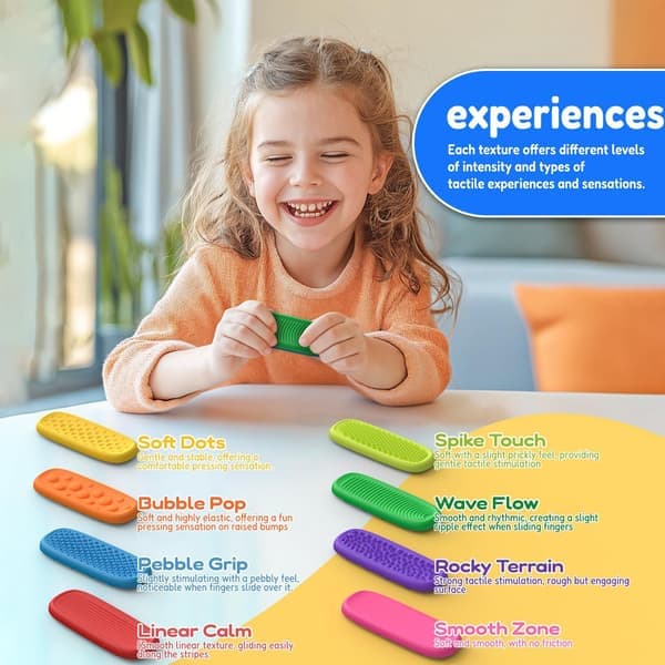 Sensoriske Fidget Sticks – 8-pakning teksturerte silikonstrimler for autisme, ADHD og angst