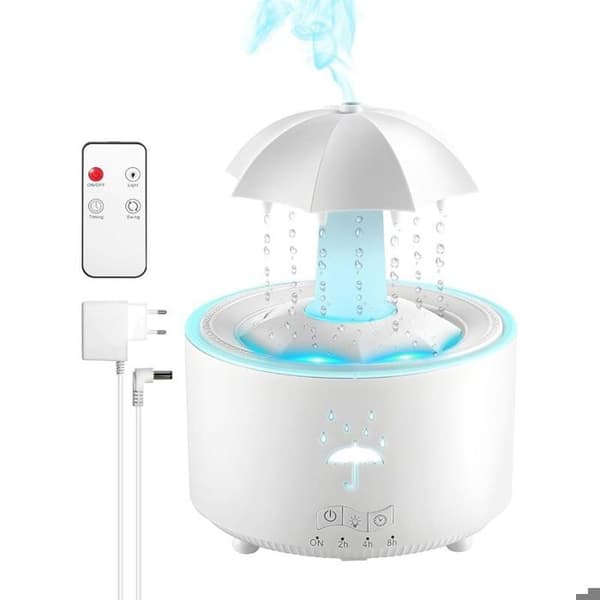 Luftfugter med regnlys til soveværelset, 300 ml æterisk oliediffuser, med 7 farver LED-lys, befugter