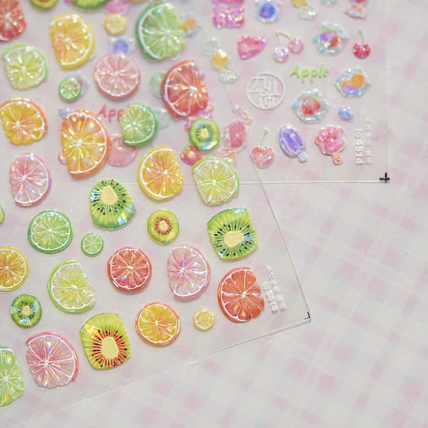 Glitter & 3D Pink Press-On Nails, Medium Almond with Glue, Artificial False Nails
