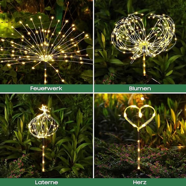 Udendørs solcellelamper, 2 LED solcellefyrværkerilamper, udendørs haveudsmykning til altan, julepynt, terrasse