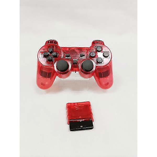 Til Sony PS2 Trådløs 2.4GHz Dual Vibration Controller Gamepad Transparent Red