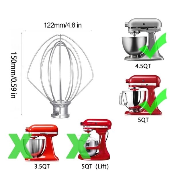 Til KitchenAid 5QT Stand Mixer Piskeris Tilbehør i Rustfrit Stål