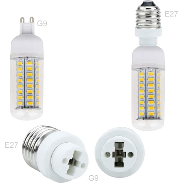 4x Lampefotadapter E27 til G9 i HVIT - Sett med 4 omformere for lampeføtter for glødelamper, LED, halogen, energisparende lamper