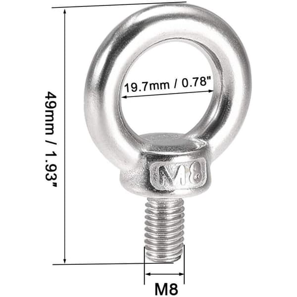 Pakke med 10 M813 304 rustfrie øyebolter - Løftering - Ringform, utvendig gjenge