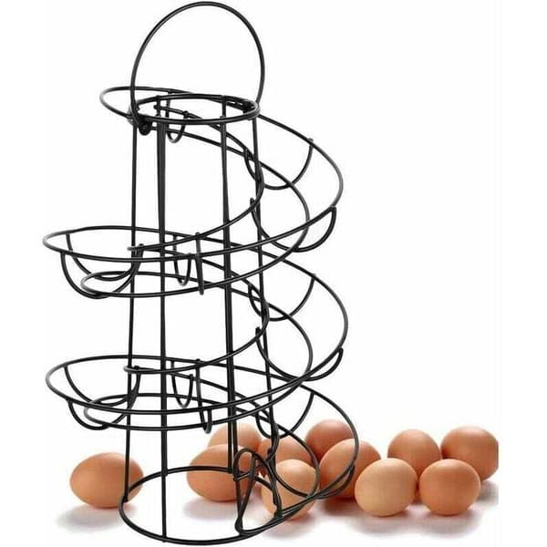 Spiralformet eggholder, eggstativ i metall, eggdispenser, egghylle