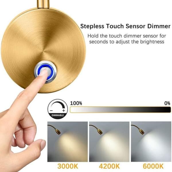 Sengelampe, læselampe til soveværelse, 3W LED touch dæmpbar (guld, 2 stk.)