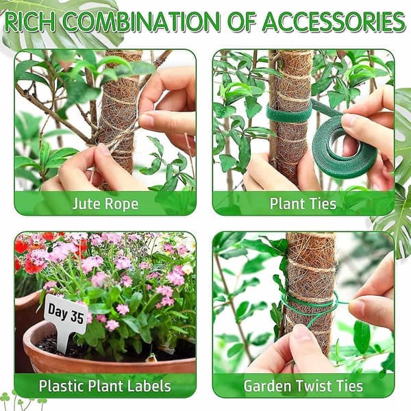 4-pack 25\" kokosfiber mossstöd, uppgraderat böjbart växtstöd mossstöd för Monstera med bindtrådar