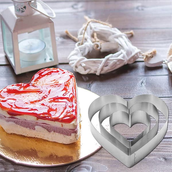 3 stk. hjerteformede utstikkere, former i rustfritt stål for scones til kjøkkenbaking, bursdag, Valentinsdag, jul