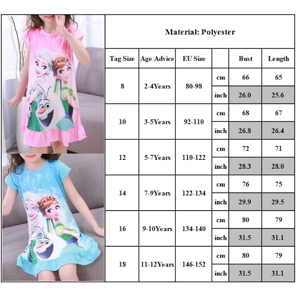 Flickors Nattlinne Prinsessa Kortärmad Pyjamas Sovkläder Hemkläder för Barn Storlekar 2-12 År #2 #2 10 #2 10