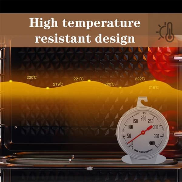 Ovntermometer i rustfrit stål med stor urskive 0-400°C, til ophæng/montering til køkken/grill Meoiruery