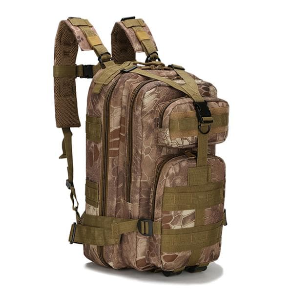 Camouflage Rygsæk til Vandring, Camping og Jagt - Dobbelt Lynlås, Sportstaske, Træningsudstyr, Python Mudderfarve