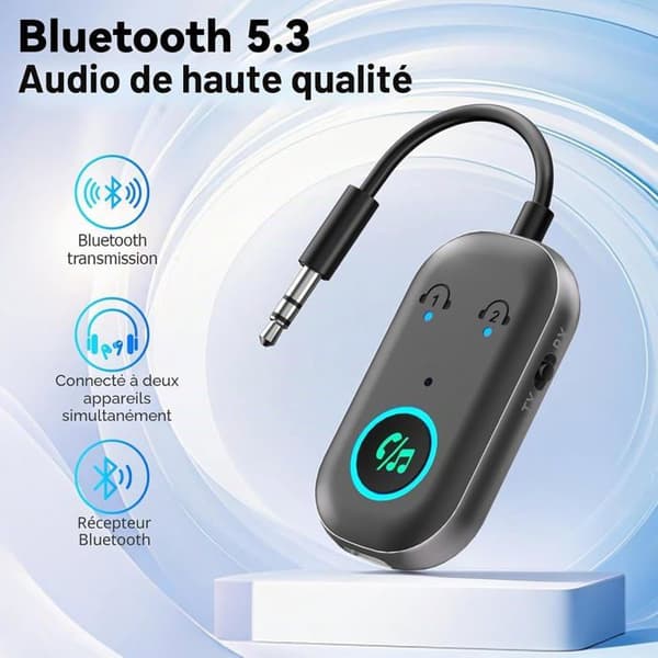 Bluetooth 5.3-adapter - 2-i-1 sender/mottaker - 3,5 mm jack - Doble hodetelefoner - TV PC Bil A