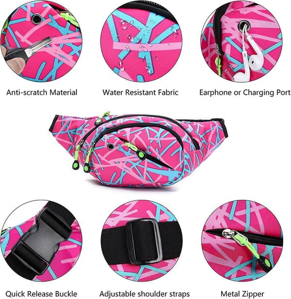 Taljetaske Fanny Pack, Trendy Bumbag til Kvinder Mænd, 4 Rum