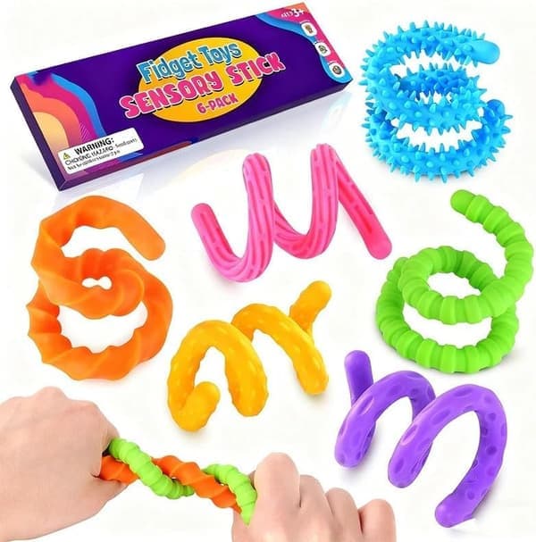Sensoriska Fidget Sticks – 6-pack texturerad silikon för stress, ångest, autism & ADHD – Tyst klassrum